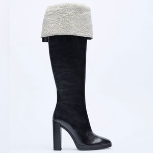 ZARA zara leather over-the-knee boots with faux shearling